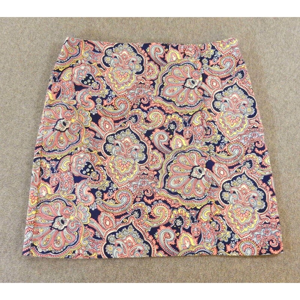 Talbots Skirt 8 Petite W32 Blue Pink Paisley Mini Scalloped Print Pattern Pastel